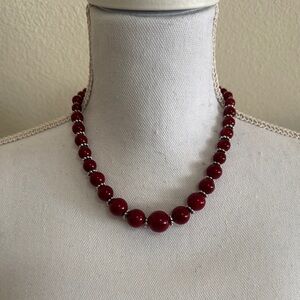 Dark Red Beaded Statement Necklace